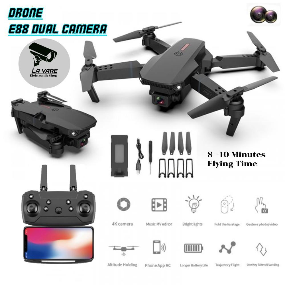Drone E88 Kamera Drone Wifi Fpv Dual Kamera Drone E88 Wireless Remote Avoid Obstacles