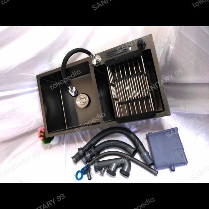 bak cuci piring murah hitam/bcp 2 lubang hitan nano