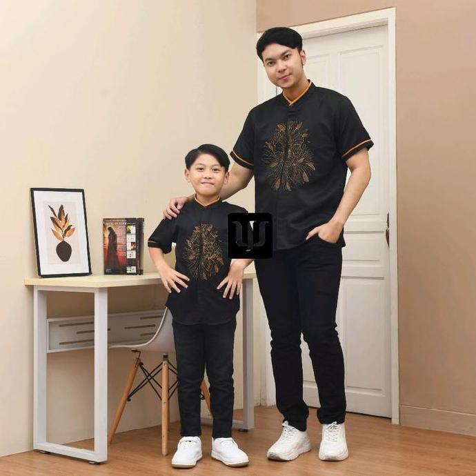 LIFESTYLE Koko kurta couple ayah anak KHALFAN HITAM gold lengan panjang pendek bordir kombinasi katu