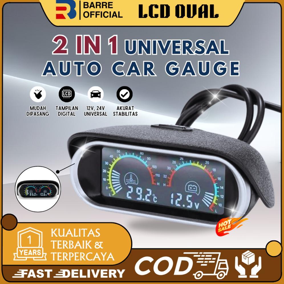 BARRE Voltmeter Universal 2 in 1 12V/24V LCD Motor Mobil Digital Horizontal Gauge Water Temperature