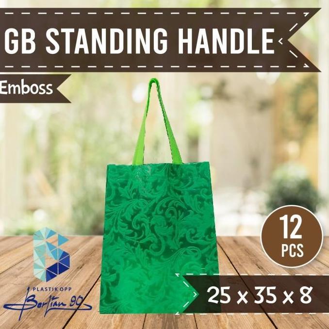 Goodie Bag standing handle emboss 25 x 35 Tas Spunbond Tali emboss