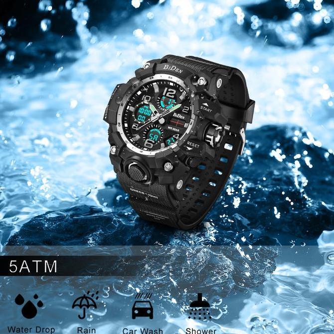BIDEN Jam Tangan Pria Militer Olahraga Digital&Analog Tali Silikon Jam Tangan Cowok