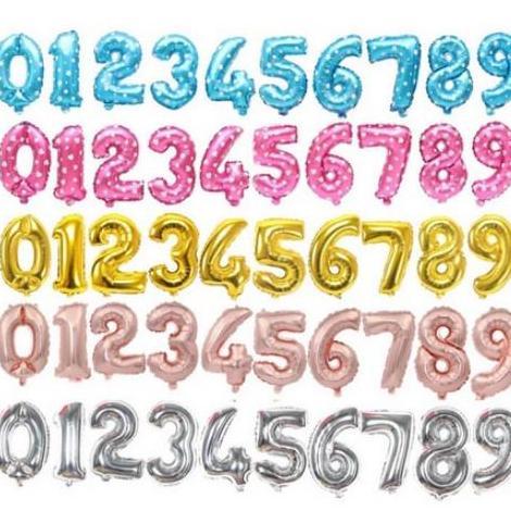 (ECERAN) BALON HURUF ANGKA Foil 40cm Emas Silver Pink Biru Dekorasi