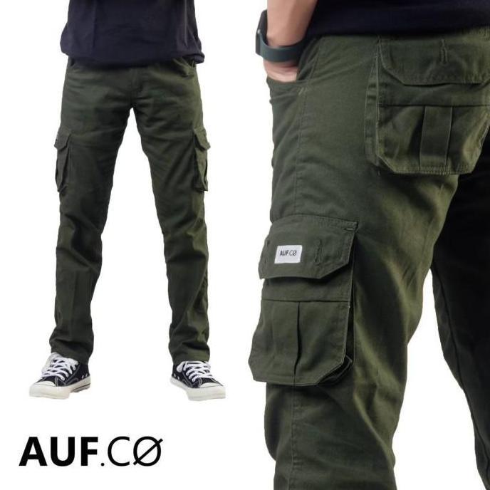 Celana Cargo Pria Hijau Army Slimfit Auf.co