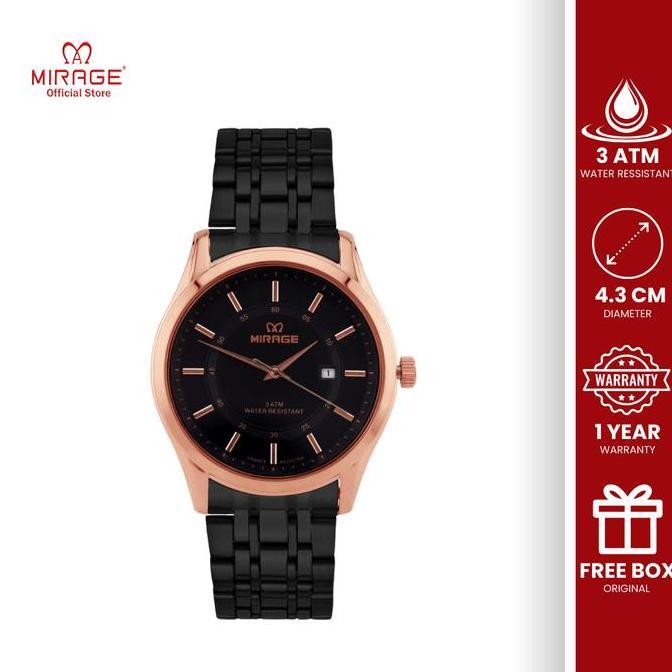 Mirage Watch - Jam Tangan Analog Pria Kasual Elegant Hitam Rosegold Anti Air 8830 M