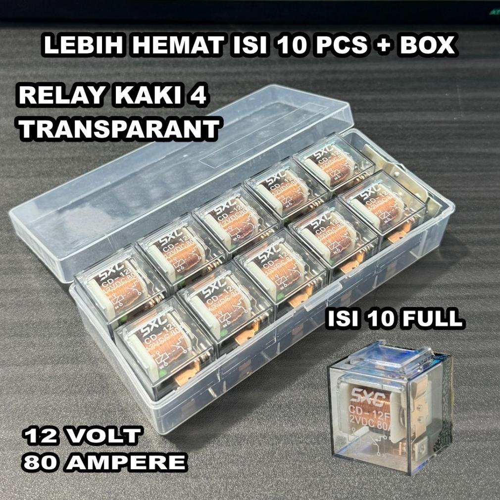 PAKET ISI 10 PCS | RELAY KAKI 4 KAKI 5 TRANSPARANT 12 V 80 AMPERE PREMIUM QUALITY SXC