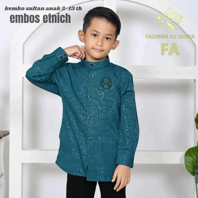 Baju Koko Anak Laki-Laki Motif Etnik Embos Lengan Panjang Kain Nyaman