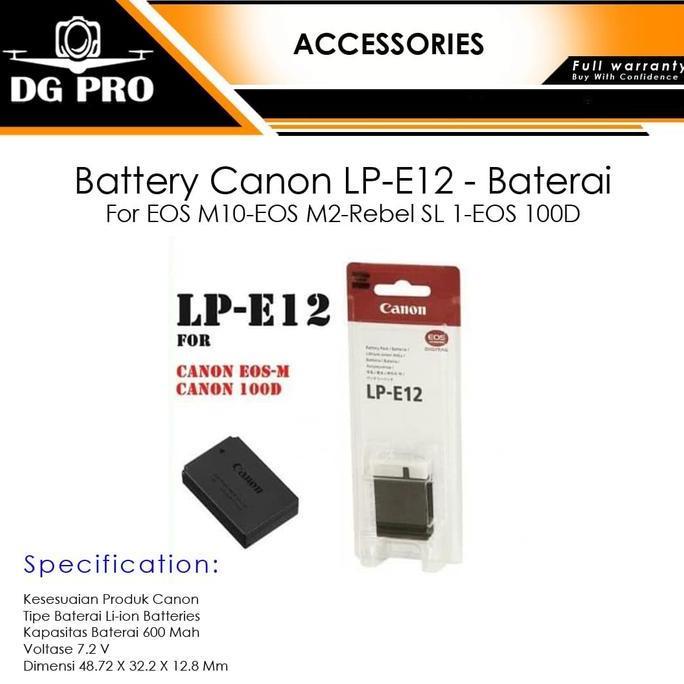 TERBARU - Battery Canon LP-E12 - Baterai For EOS M10-EOS M2-Rebel SL 1-EOS 100D