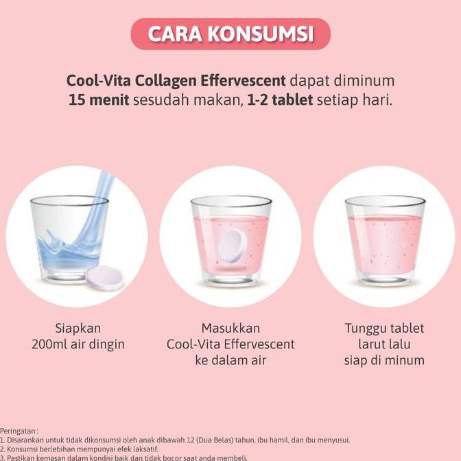 Cool-Vita 60 Tablet 3 Tube Collagen Effervescent Rasa Peach Mengandung 500mg Fish Collagen dan 100mg