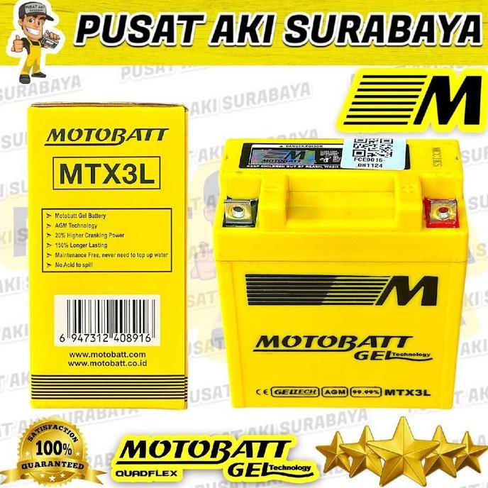 Promo JAMINAN ORI MOTOBATT MTX3L ACCU GEL AKI MOTOR SUZUKI SATRIA HIU SATRIA S KAWASAKI NINJA 150 YA