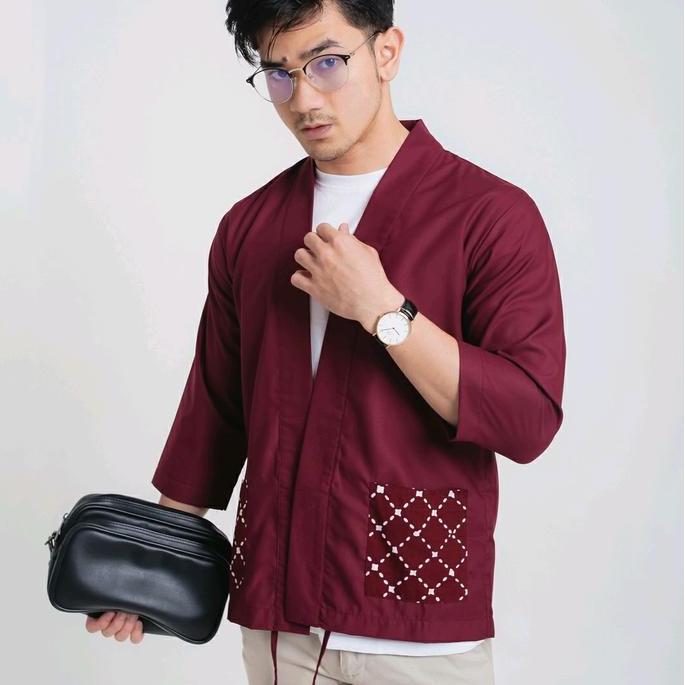 D'GAWAN Outer Batik Pria  Hako Kimono army baju Motif Panjang Katun Tebal Bisa Cod SS