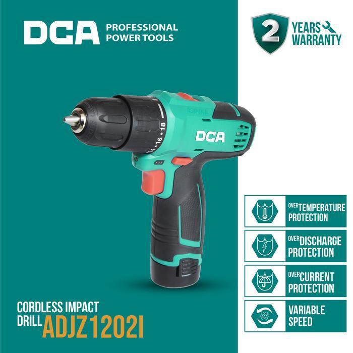 DCA Cordless Impact Drill / Bor Impact Baterai 12Volt 10mm ADJZ1202 IE / IS (FULL SET)