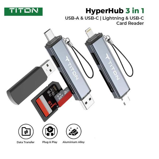 TITON HyperHub Card Reader USB Hub TF Memory Card SD Card Flashdisk OTG USB-A USB-C LIGHTNING iPhone