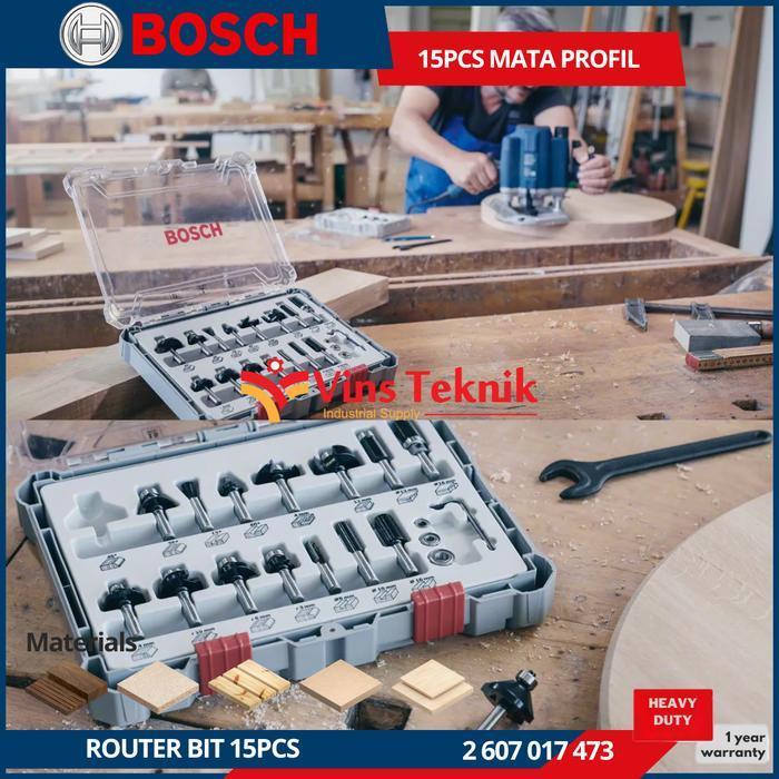 BOSCH Router Bit 15 Pcs Mata Profil Kayu Set 15pcs