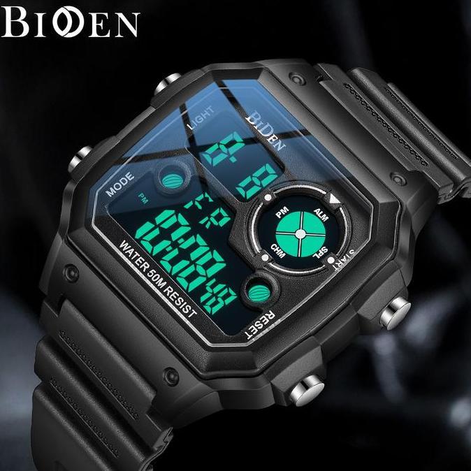 BIDEN jam tangan digital pria Square Militer Olahraga Kasual Pria
