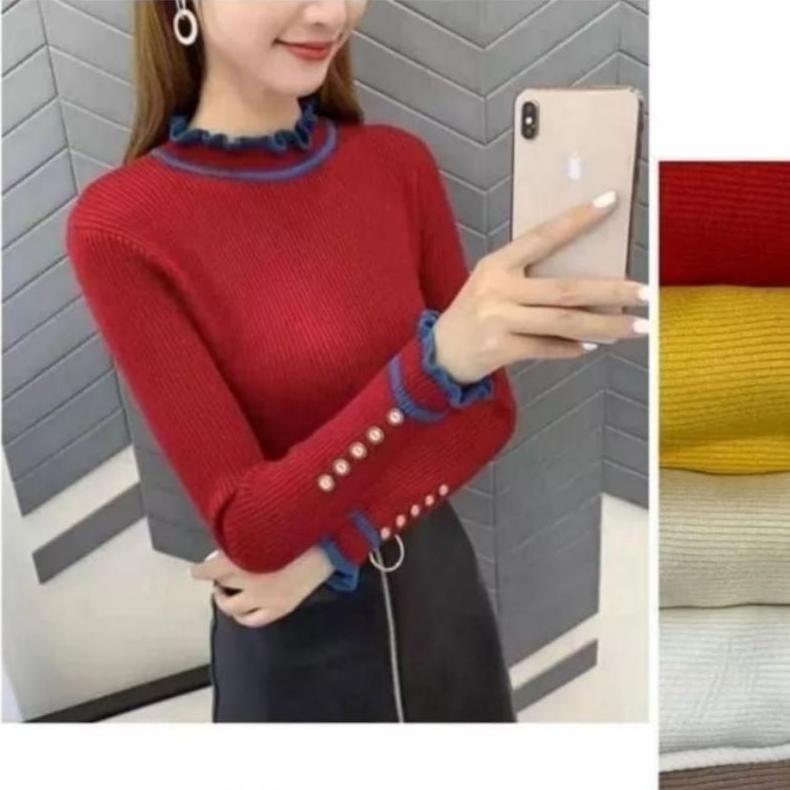 PROMO yansanknit Inner Turtleneck Kriwil Polet Kancing Tangan / Baju Rajut Inner Manset Kekinian / A