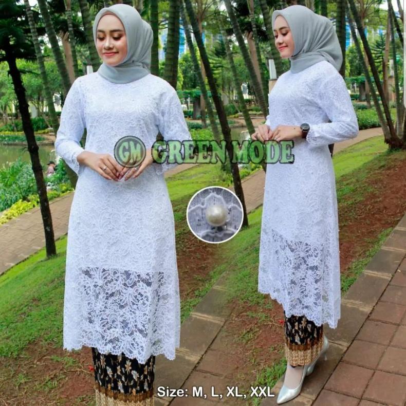 Terbaru Kk Kebaya Atasan// Set Tunik Brokat Putih Long Modern 2024//Kebaya Putih Terbaru/Pakaian Wan