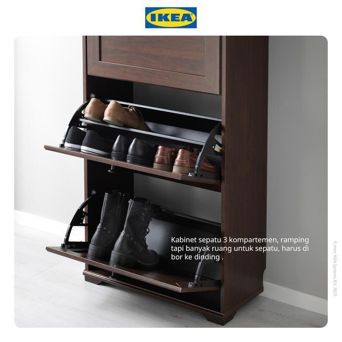 IKEA BRUSALI Kabinet Sepatu dengan 3 Kompartemen Cokelat 61x30x130cm   Furniture