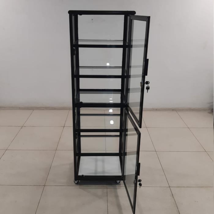 TC ALUMINIUM 50X40X160 b LEMARI RAK SERBAGUNA 6 SUSUN  ALUMINUM 20U COKLAT FULL KACA RIBEN / BENING 