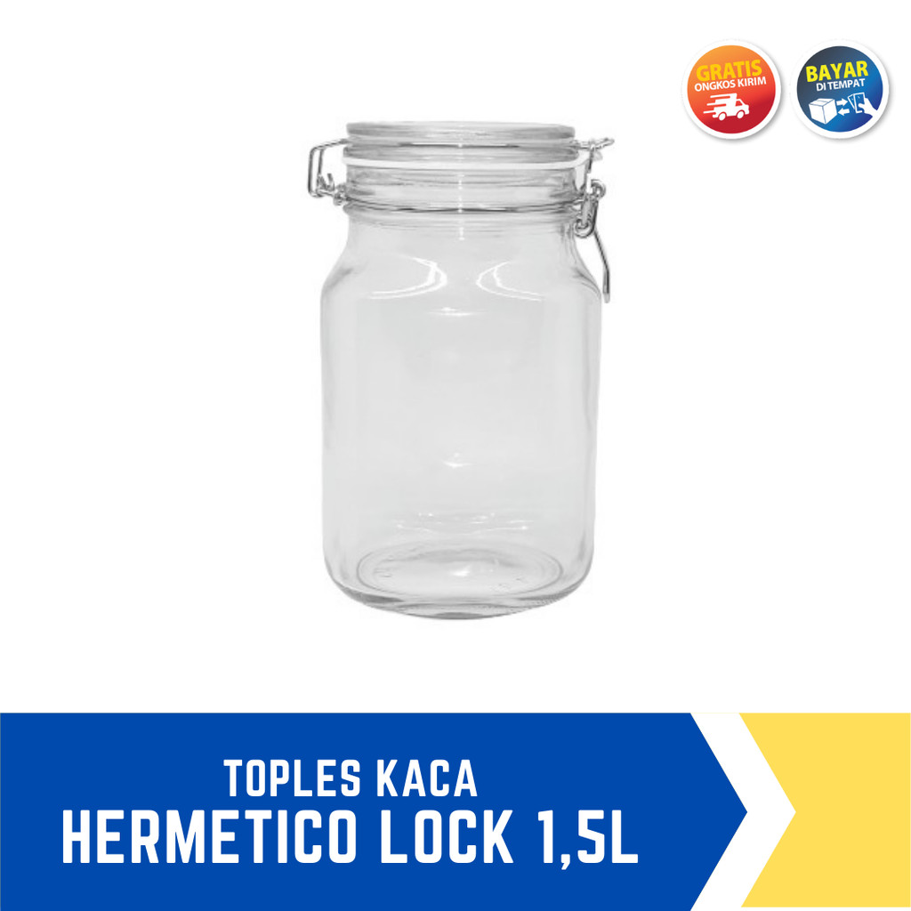 Toples Lebaran Cantik Kaca Bening Model Kekinian Terbaru Hermetico Stainless Lock Ukuran 1,5 Liter U