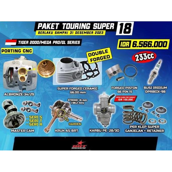 Murah Paket Touring 18 Tiger Brt-Head-Block-Kruk As-Karbu Pe Pwk-Per Klep