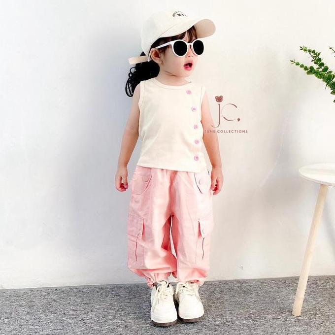 JUNECOLLECTIONS SETELAN CELANA CARGO HITS ANAK PEREMPUAN Fashion CELANA ANAK CEWEK WARNA NUDE PINK S