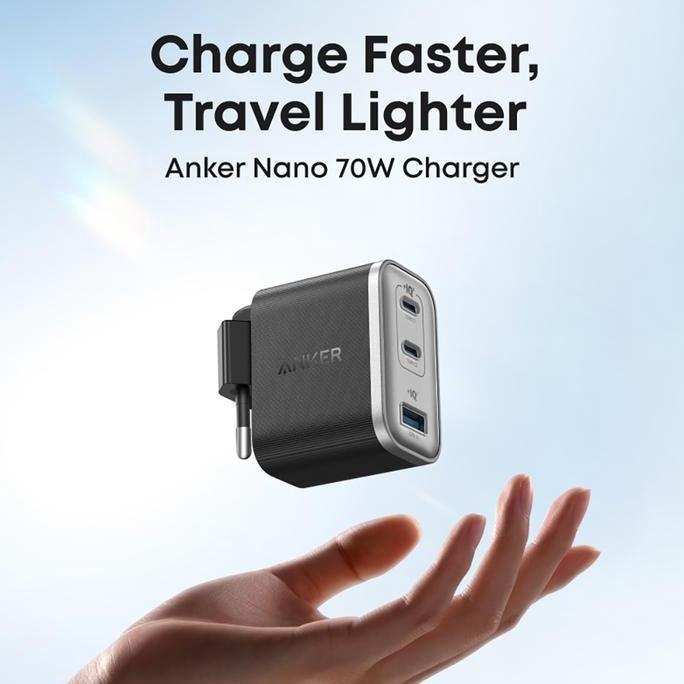 Charger ANKER Nano 70W 3-Ports Anker Nano 70W Gan Double-Gan Portable Charger Fordable Fast Charging
