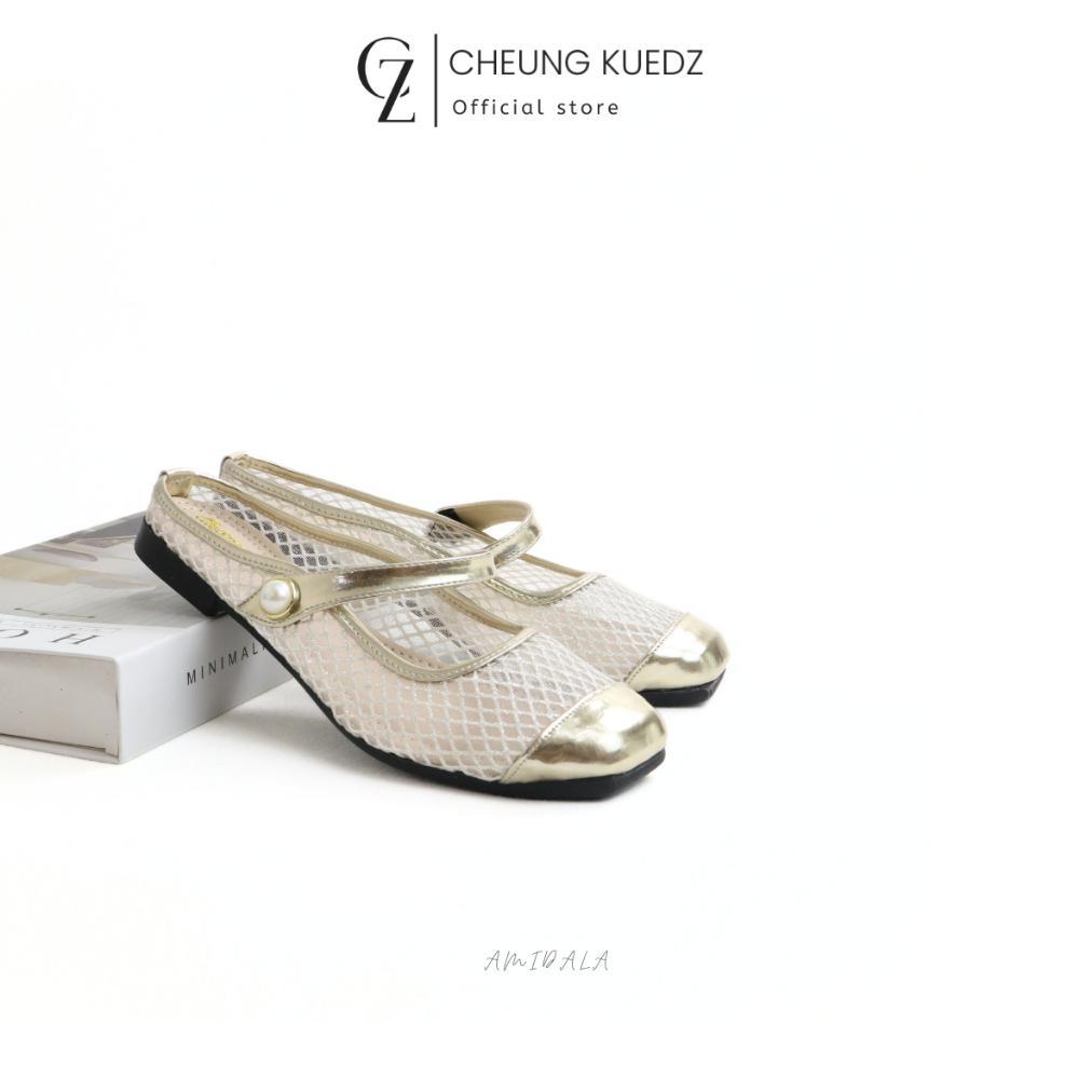CZ - Cheung Kuedz Amidala Sandal Bustong Slop Flat Wanita Bahan Brokat Murah