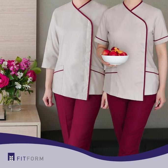 Seragam Suster / Perawat FITFORM Taupe-Cherry Side Wrap