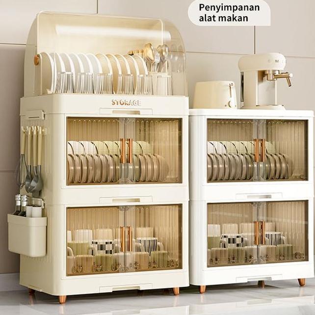 Etife Lemari Makanan Rak Makanan Rak Piring Plastik Tertutup Rak Pengering Piring Lipat Rak Cuci Pir