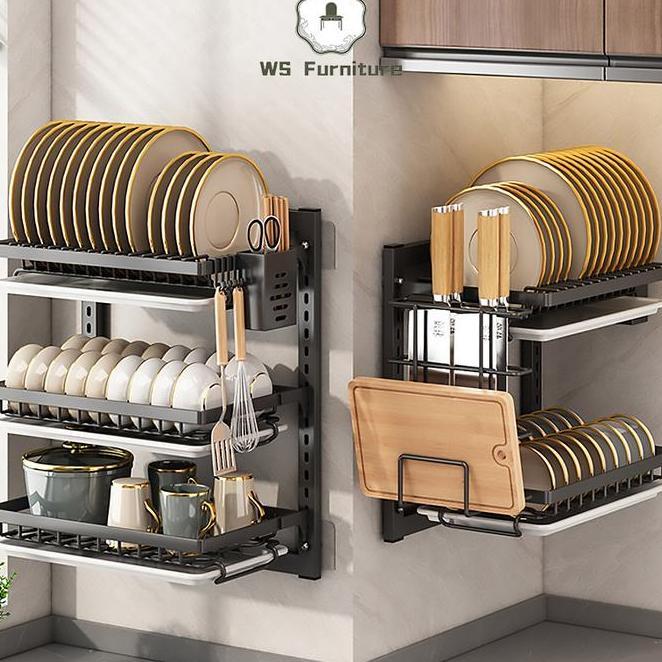 Rak Piring Gantung Rak Dapur Rak Dinding Rak Besi Anti Karat Rak Penyimpanan Mangkuk