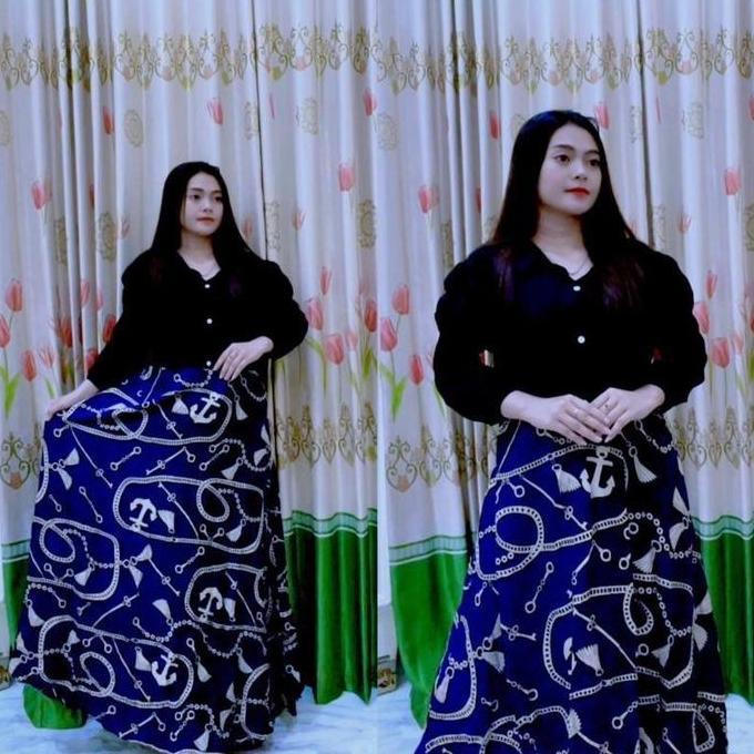 LongDress mayung viral motif hitam manis Gamis Muslim Rayon
