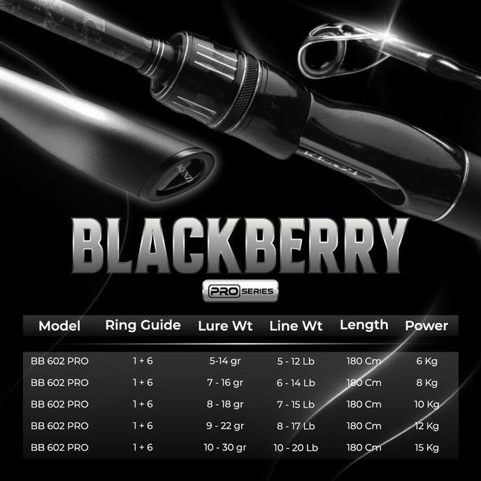 KENZI Joran Blackberry Pro 602 Carbon Nano Solid SiC Guide Stainless Frame Anti Korosi 180cm 5-20lbs