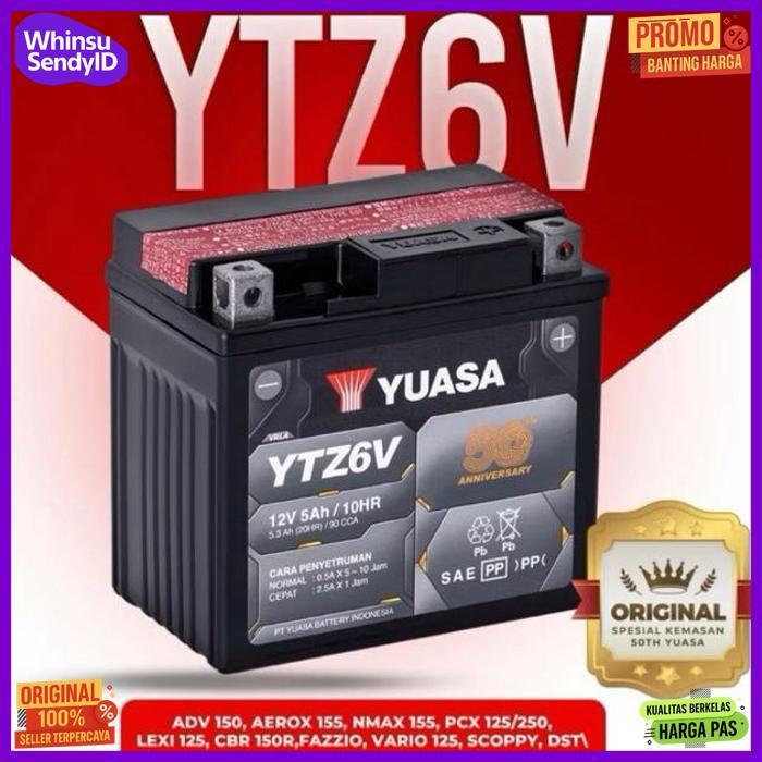 Exclusive Aki Yuasa Ytz6V (Aki Motor Vario 160, Nmax New, Sonic, Fazzio, Pcx New, Freego S)