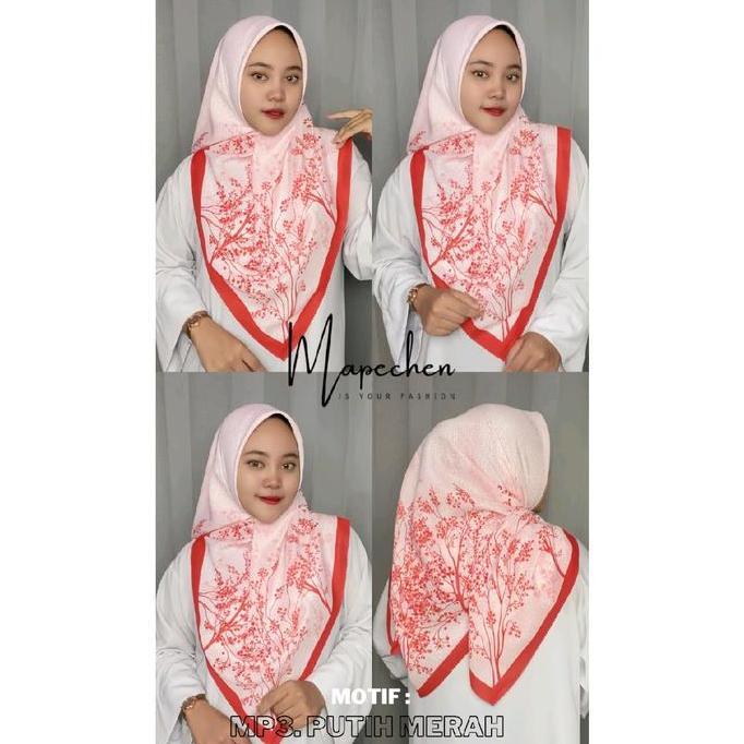 DB219 - Edisi Merah - Hijab VOAL MOTIF PREMIUM Maroon Bata Jilbab Segiempat LaserCut