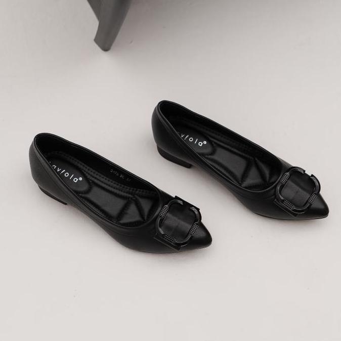 KHUSUS KAMU PRODUK Laviola 3176 LST - Sepatu Pantofel Kerja Wanita Black dan Apricot Shoes Flat Hita