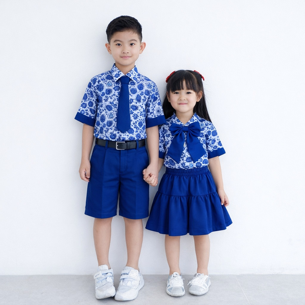 Seragam Sekolah Batik TK PAUD Anak Laki-Laki Perempuan Katun Adem Jahitan Rapi Baju Batik PAUD Biru
