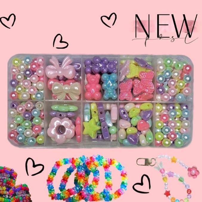 Manik manik 1 set kotak/ manik 1 set box/ manik manik kotak dan tali/ manik kotak 10 sekat/ manik ea