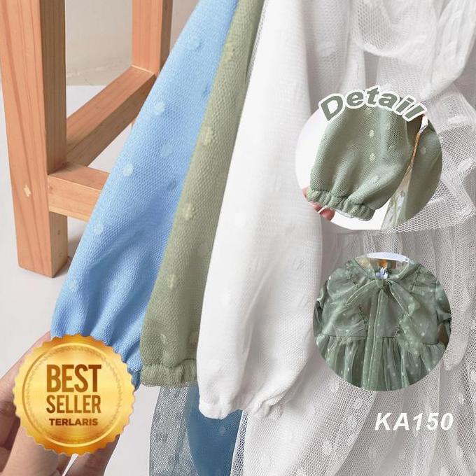 DF104 - Gaun Baju Muslim Anak 1 Tahun Gamis Bayi Lengan Panjang Warna Putih Biru Sage Terlaris Tren 