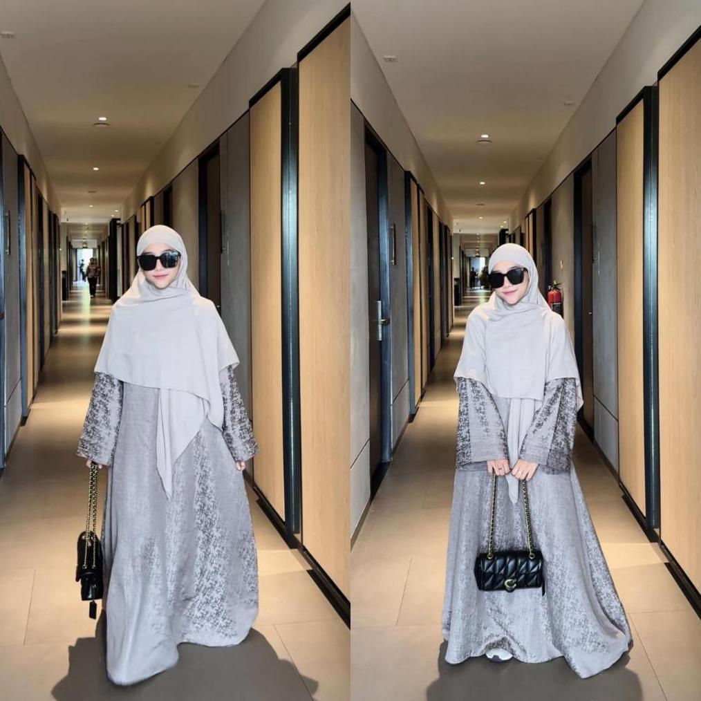 HOT DEALS NAWAL ABAYA by SABRINA - GAMIS BAHAN JAGUAR VISCOSE MOTIF WARNA SOFT BLUE MOCCA HITAM