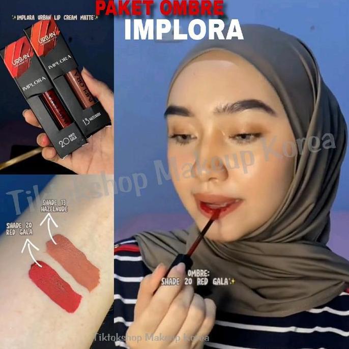 Lipplup- Set Ombre Lipstik Implora Red Gala & Hazelnude - Ombrelips - Paket Ombre Lipcream Lipstick 