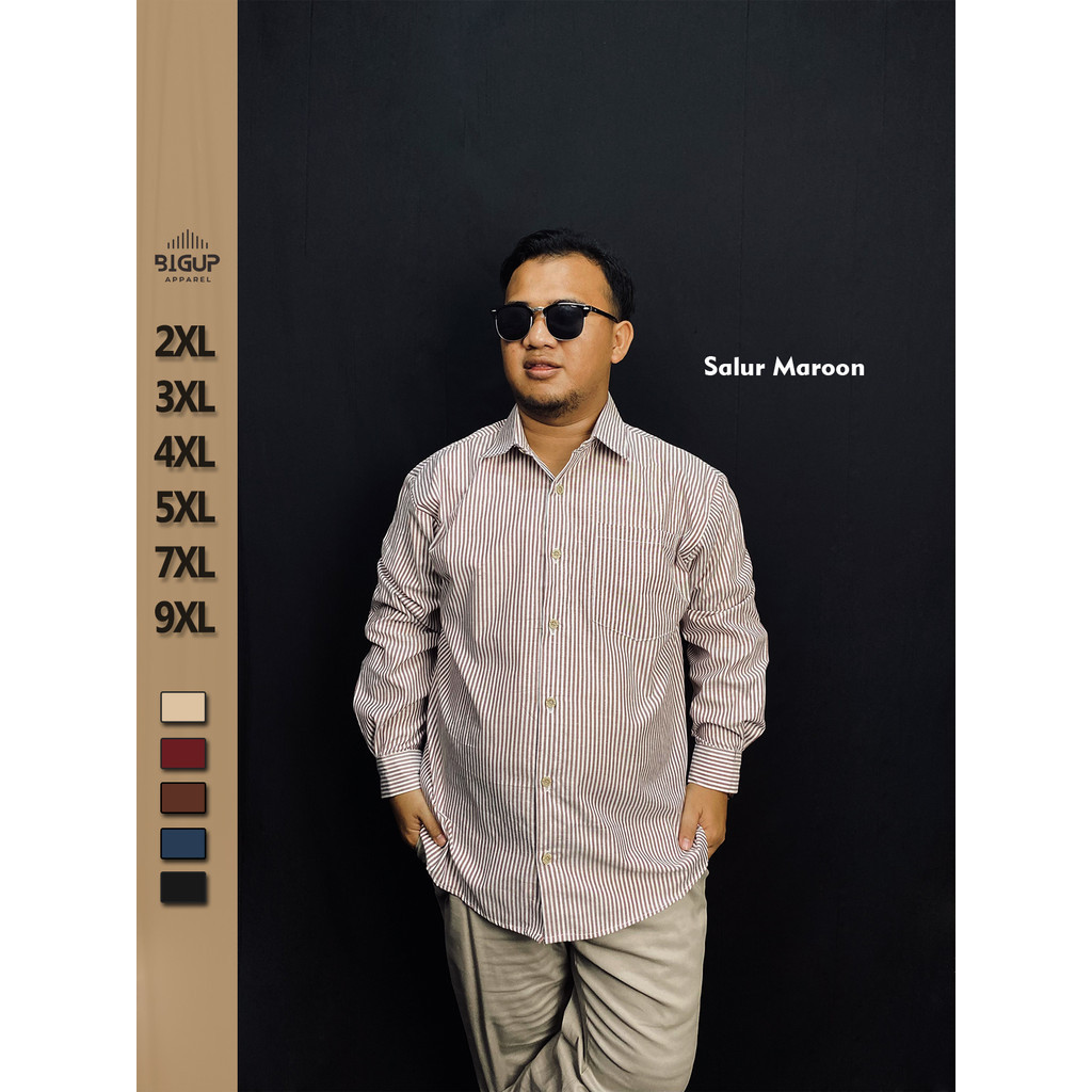 KEMEJA SALUR PRIA STRIPE LENGAN PANJANG / KEMEJA GARIS-GARIS TERBARU SIZE JUMBO