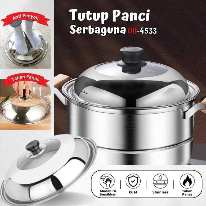 Wkcx- Kwe [ Kaca Tahan Panas ] Tutup Panci Stainless Kaca 28Cm 30Cm 32Cm 34Cm 36Cm 38Cm 40Cm 42Cm 44