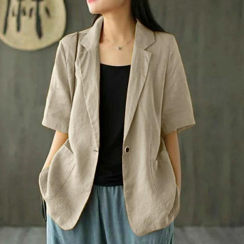 BEST SALE Blazer Lengan Pendek Jumbo Wanita Linen Ld 100cm sampai 140cm | Lucinta Blazer | Blazer Ko