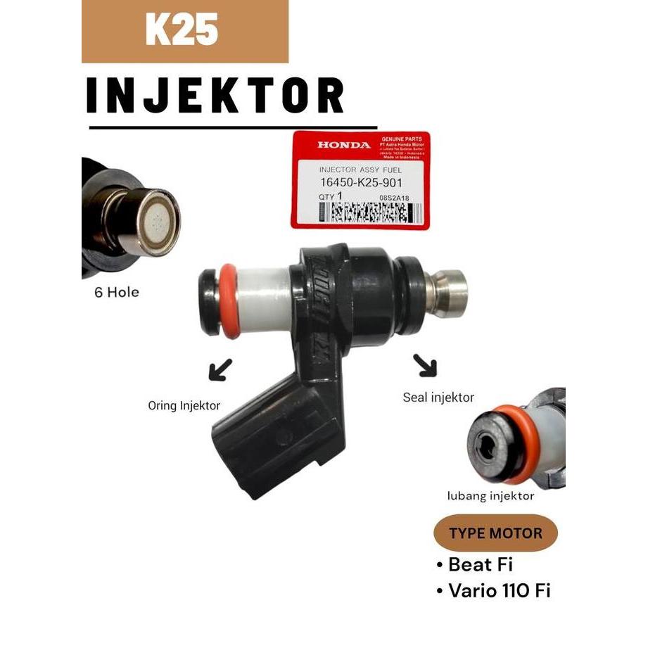 K25 Injektor Injector 6 Hole Lubang Beat Fi F1 Motorcycle Foto Asli