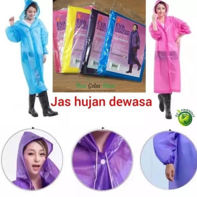 Woii- Jas Hujan Eva Transparan Korea Pria Wanita Dewasa Terusan Ponco Lipat  Raincoat Waterproof Pla