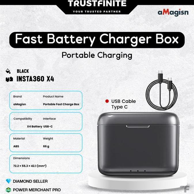 aMagisn Fast Charger Box for Insta360 X4 / Charger Box Baterai Insta 360 X4