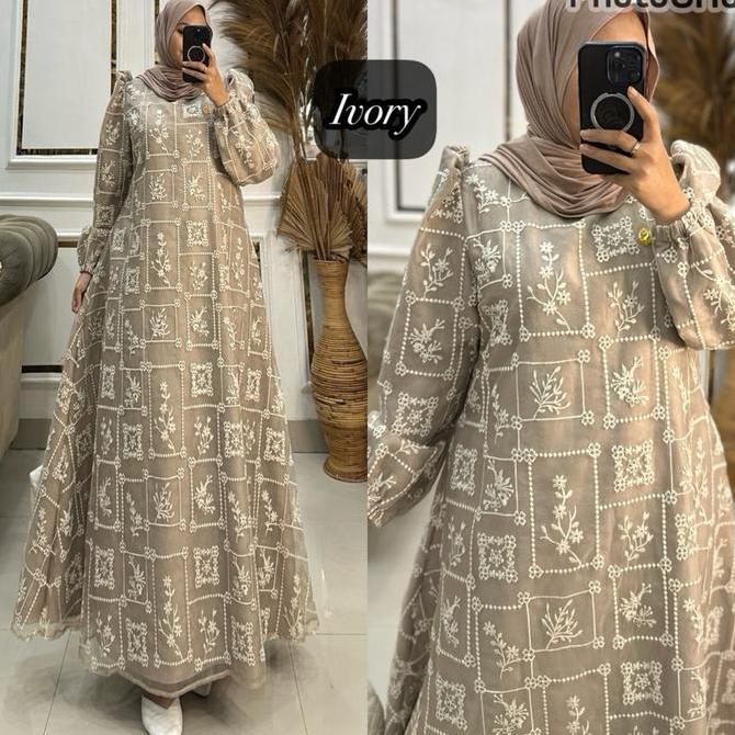 Queenasyari - Jawhara Dress Gamis Mewah Lebaran 2026 Bahan Paper Silk Organza Embroidery Jumbo Ld 11