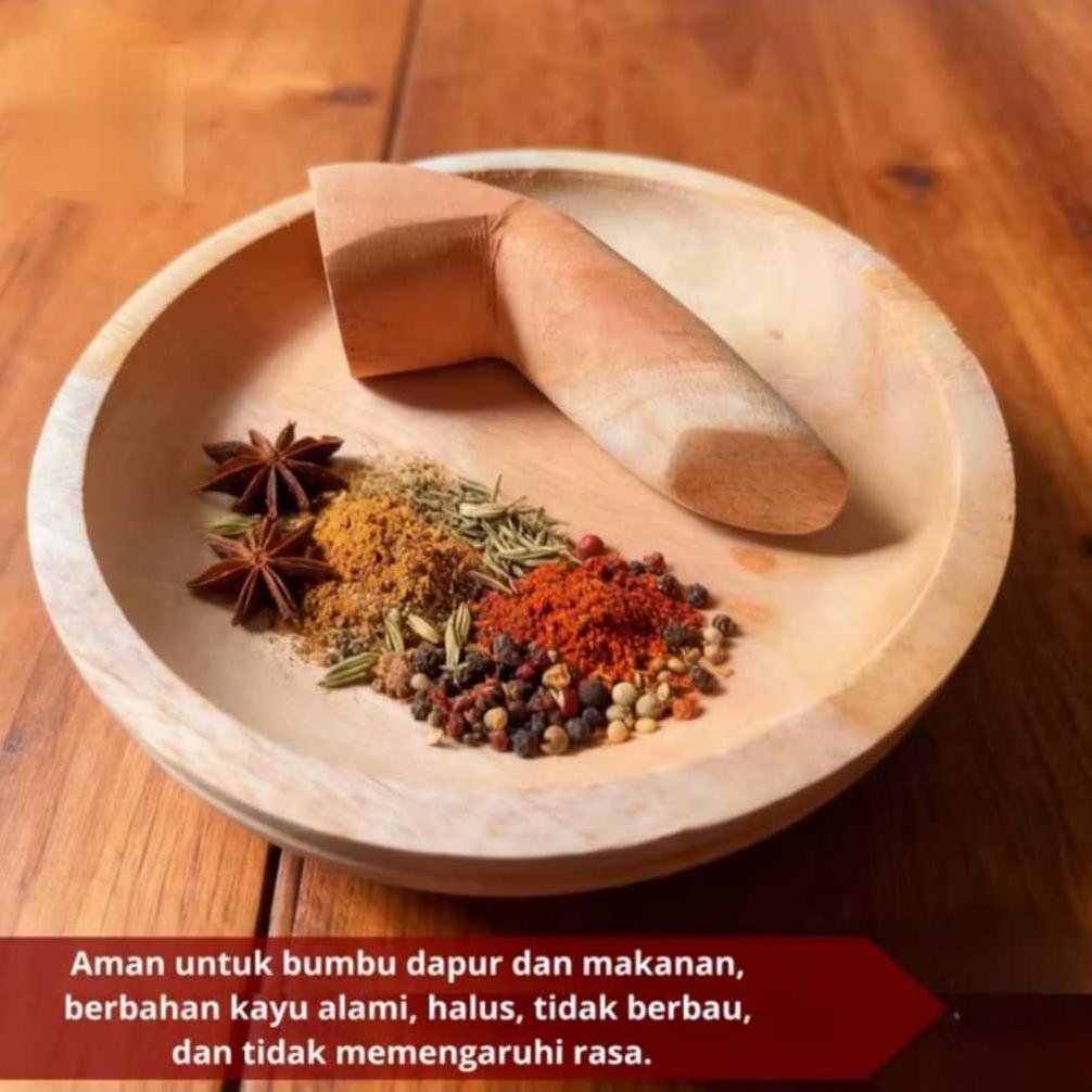 Cobek Kayu - Ulekan Kayu - Set Cobek & Ulekan Kayu - Cobek Kayu Ukuran Sedang - Cobek Sambal Gratis 