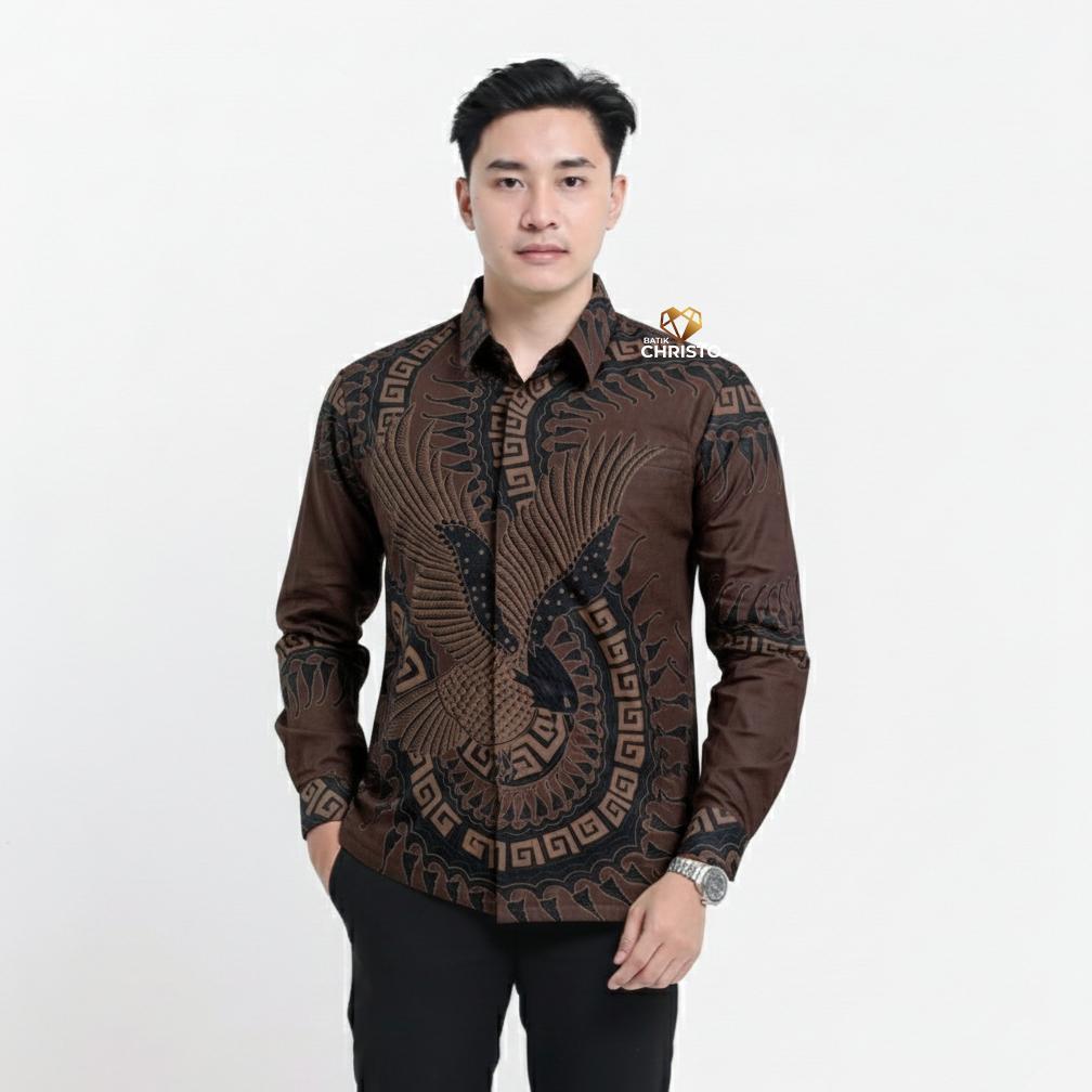 BIG PROMO KEMEJA BATIK PRIA BAJU LENGAN PANJANG SLIMFIT LAPIS FURING BATIK CHRISTO 1250 BAHAN KATUN 